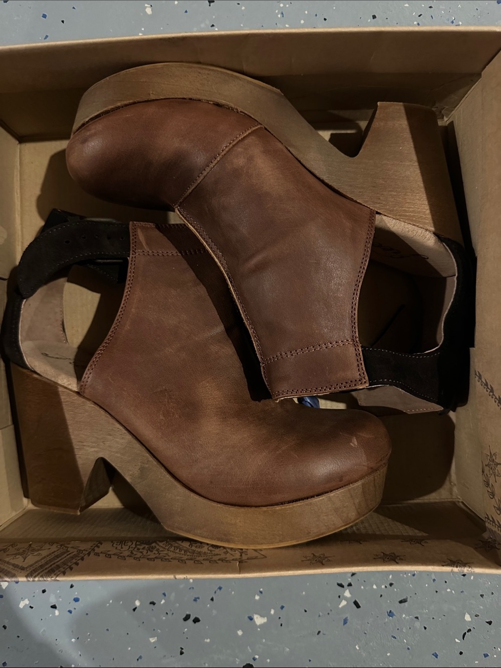 Free People Brown Leather Platform Clog Heels - Women's